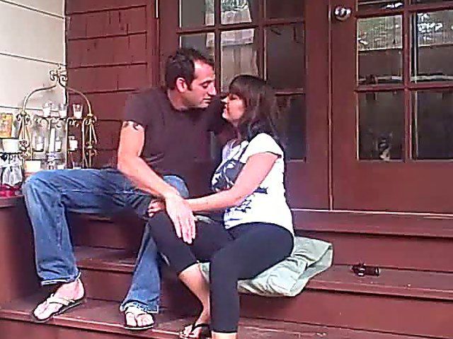 Mature brunette fucks her boyfriend on the porch