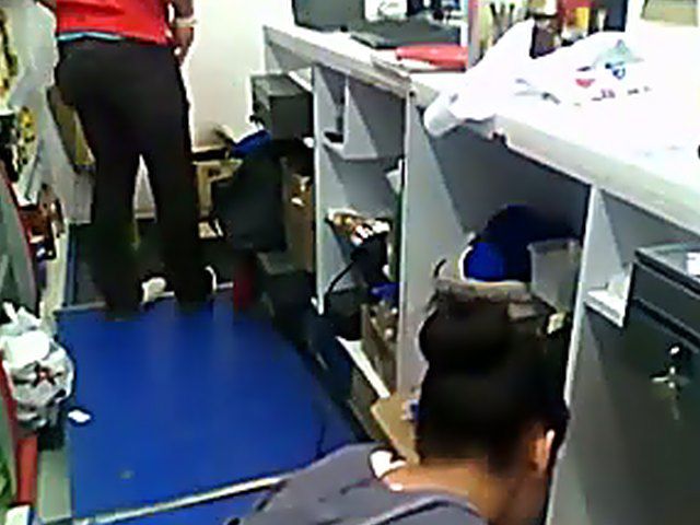 Slutty teen sucks the cashiers hard cock