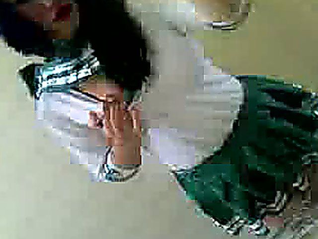 Amateur girl in sexy uniform shows her knockers