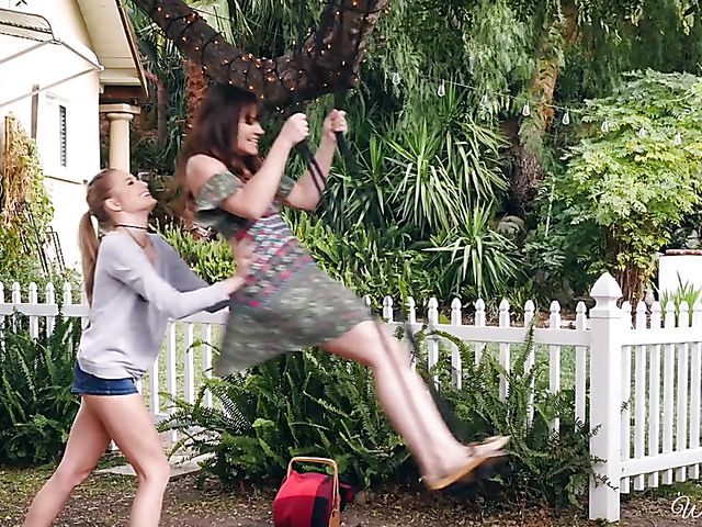 Alison Rey and Scarlett Sage lesbian outdoor fun