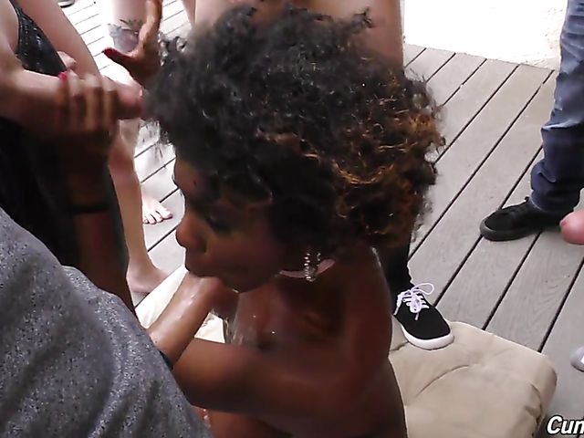 Interracial oral gangbang with ebony Daizy Cooper