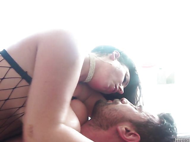 Angela White anal session in black fishnets