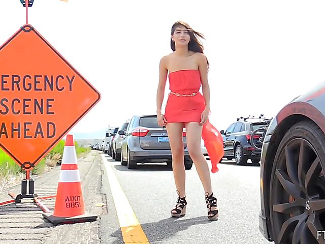 Public pussy flashing in the streets with Melody