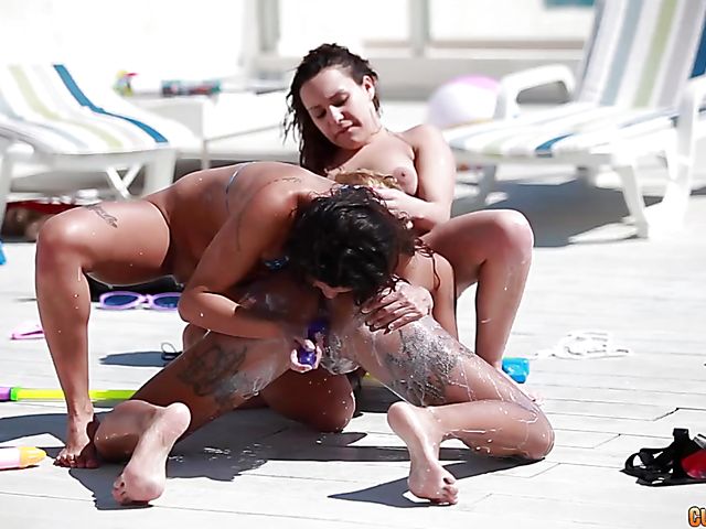 Poolside lesbian threesome with Jade, Melany Kiss & Venus Afrodita