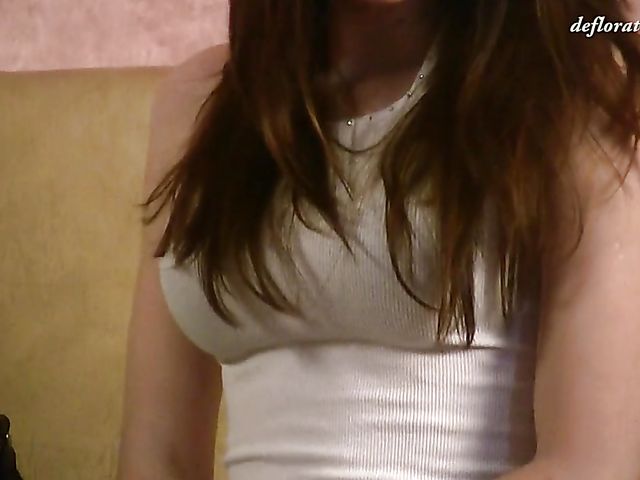 Shy Russian virgin Glasha Murkina gets naked on the couch