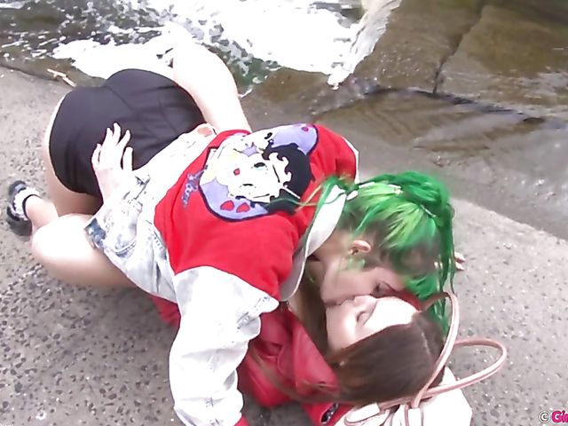 Public lesbian adventure of two naughty girls