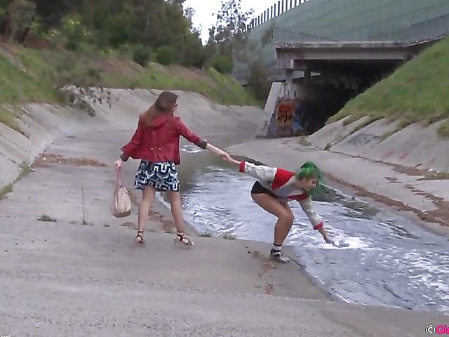 Public lesbian adventure of two naughty girls