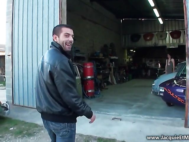 Anal slut Lilas gets tag teamed in the garage