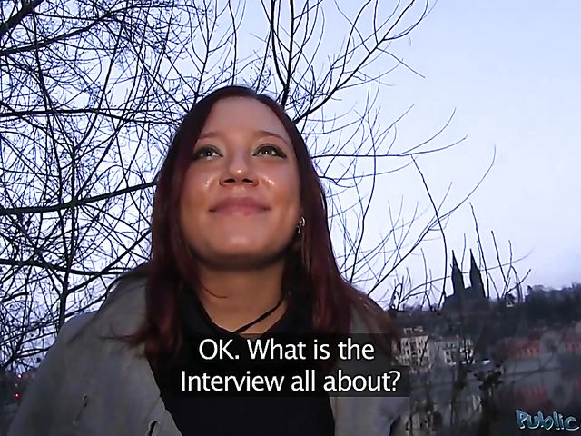 Public Agent sticks his dick in redhead Maja