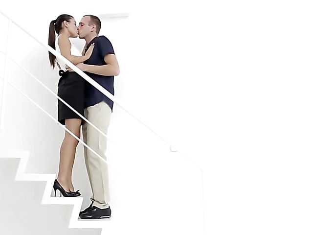 Small tits teen Iwia gets down on the stairs