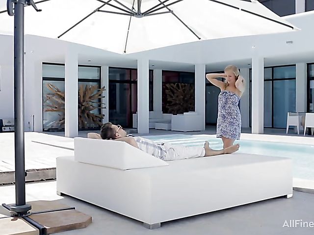 Poolside fun with blond teen Cecilia