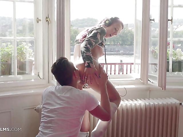 Teen skinny girl Paris Devine dancing and fucking