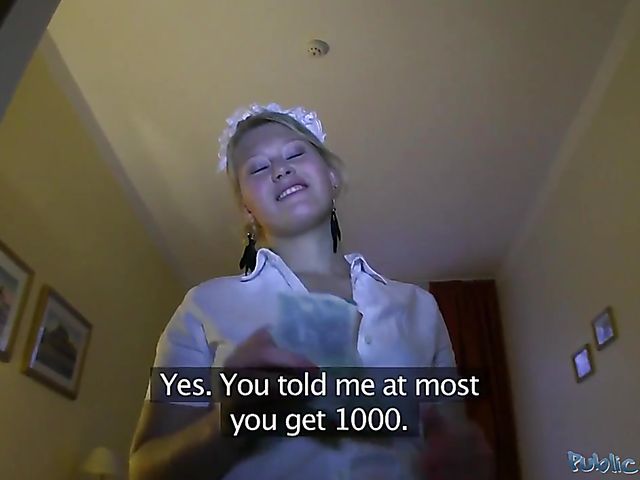 Slutty hotel maid Anna has sex for money