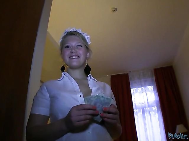 Slutty hotel maid Anna has sex for money