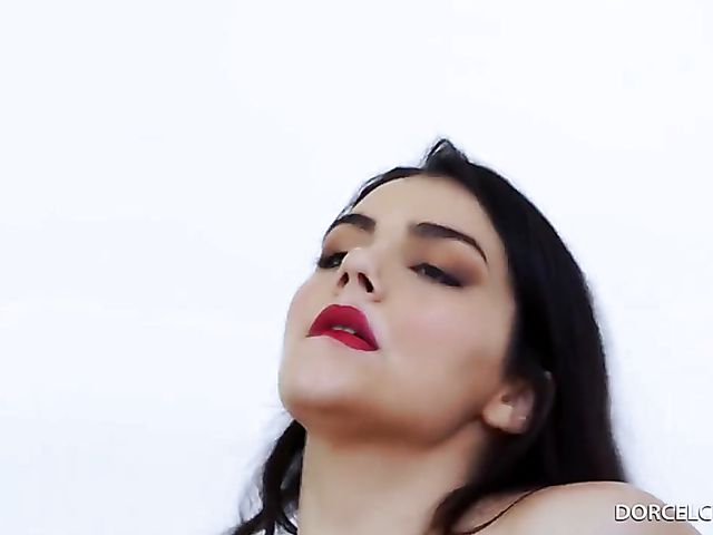 Busty slave Valentina Nappi sucks outdoors and gets banged in the house