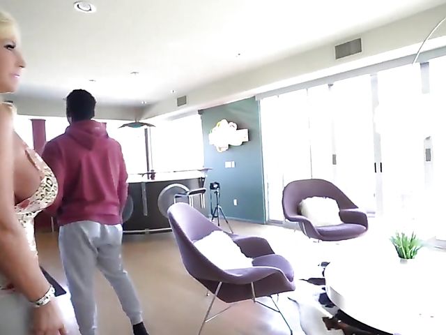 Interracial cumshot for a huge titty housewife