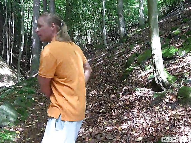 Mature Czech woman sucks and fucks outdoors