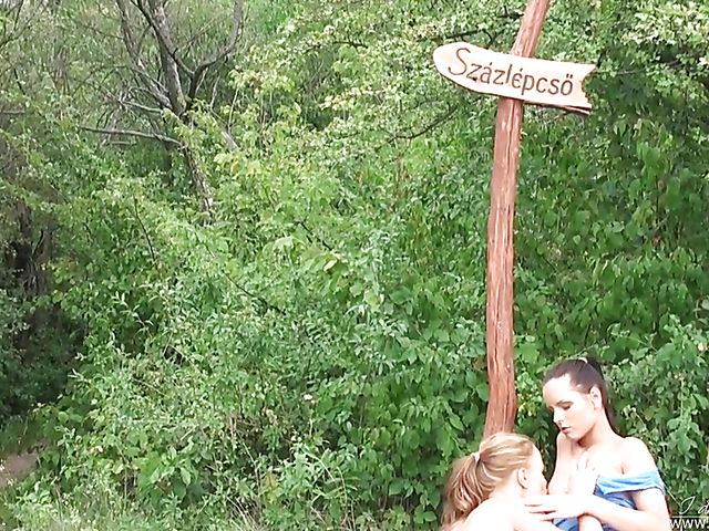 Outdoor lesbian action with Jo and Kari