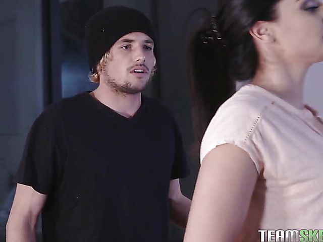 Big titty mom Sheena Ryder and slender teen Sadie Pop share a cock