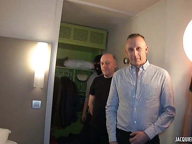 Chesty amateur MILF gets shared by fat guys