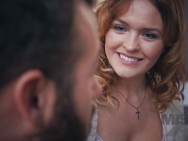 MILF with big fake boobs Krissy Lynn gets a fuck by the fire