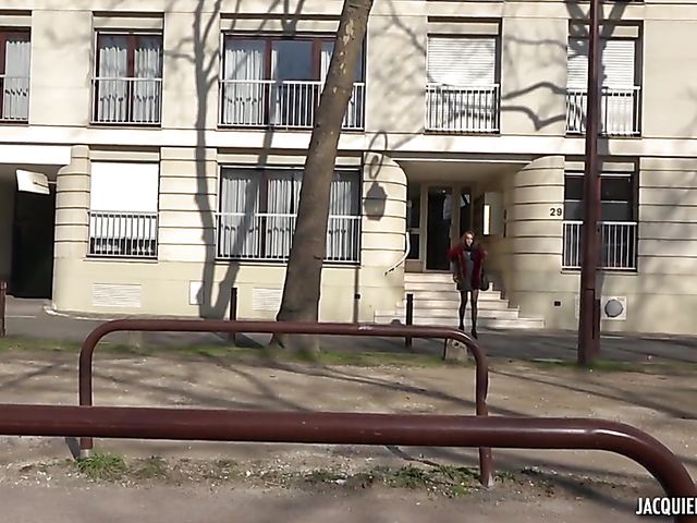 Skinny French babe Lucie fucks in the car and does anal outside