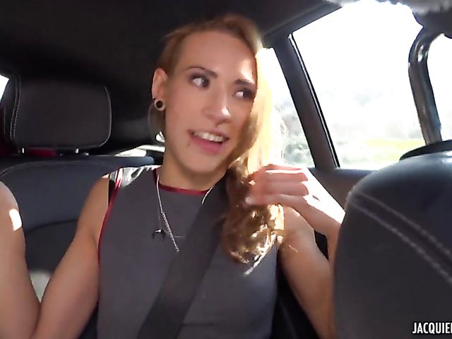 Skinny French babe Lucie fucks in the car and does anal outside