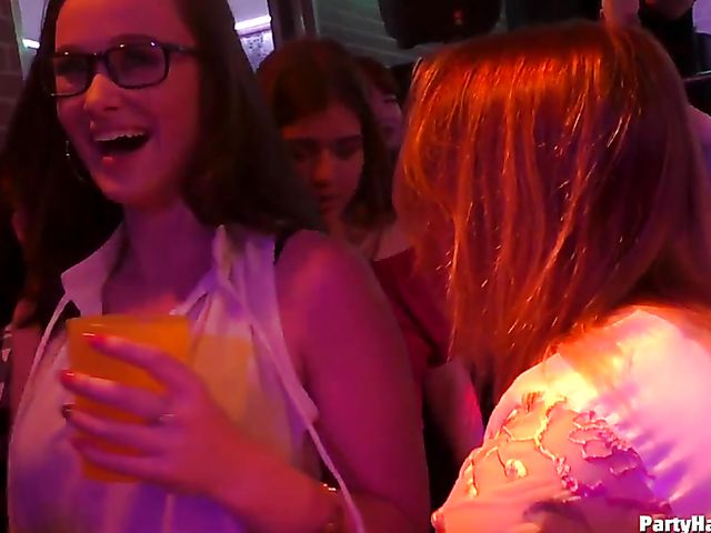 Party babes grinding on cock and sucking