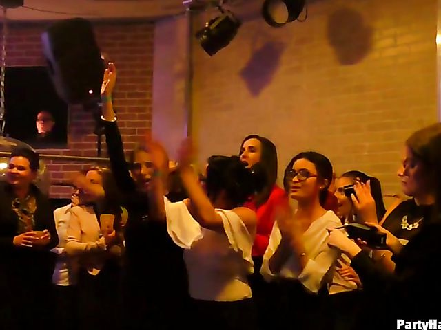 Party babes grinding on cock and sucking