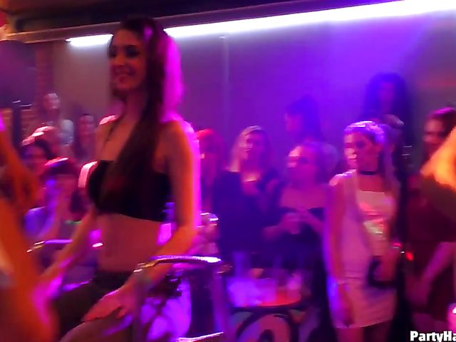 Party babes grinding on cock and sucking