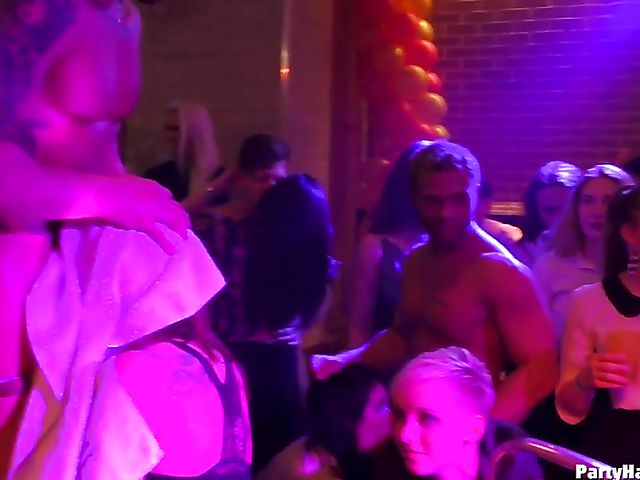 Party babes grinding on cock and sucking