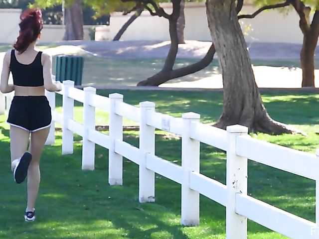 Nude gymnastics outdoors with redhead Sabina