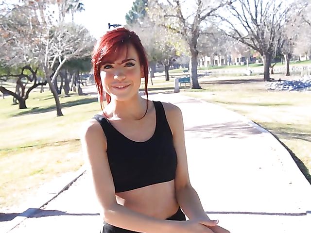 Nude gymnastics outdoors with redhead Sabina
