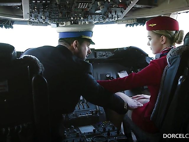 Wild sex on a plane with lovely stewardess Anny Aurora