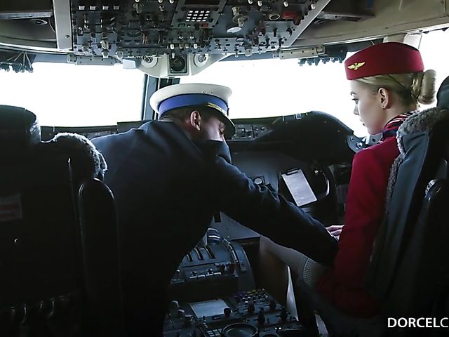 Wild sex on a plane with lovely stewardess Anny Aurora