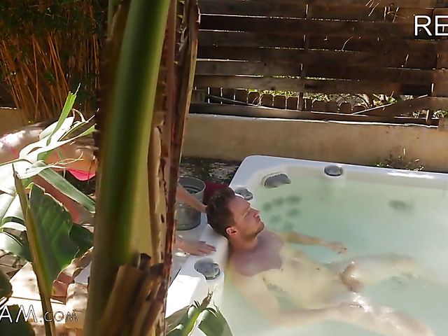 Cute step sister Carolina Sweets gets crewed in the garden