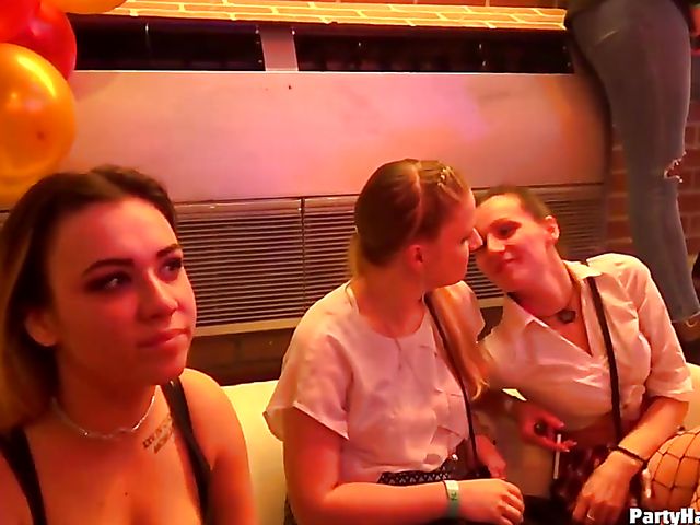 Male strippers play with dirty babes in the club