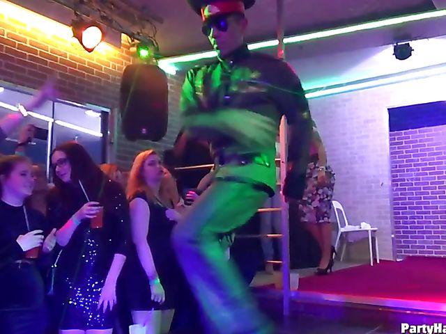 Male strippers play with dirty babes in the club