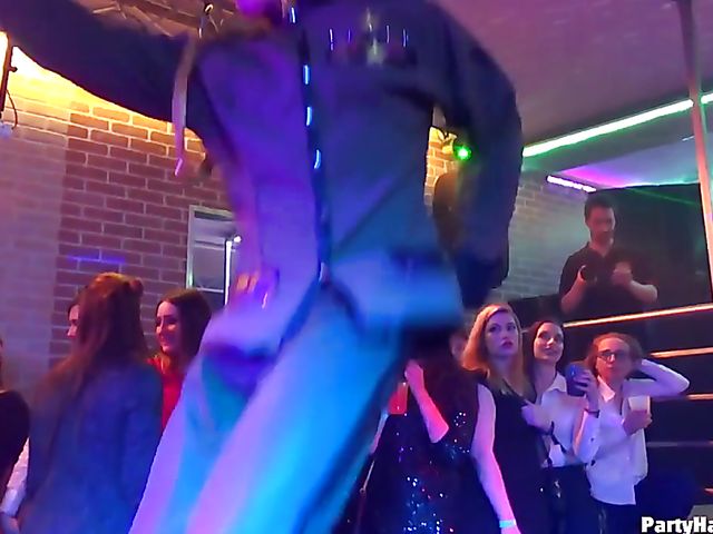 Male strippers play with dirty babes in the club