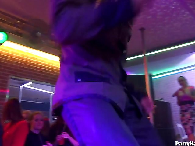 Male strippers play with dirty babes in the club