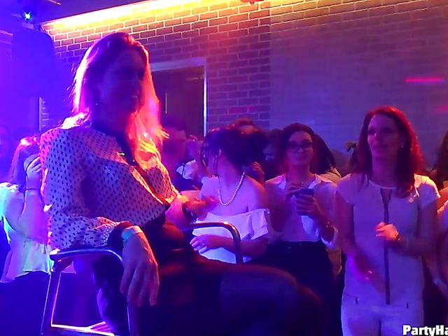 Male strippers play with dirty babes in the club