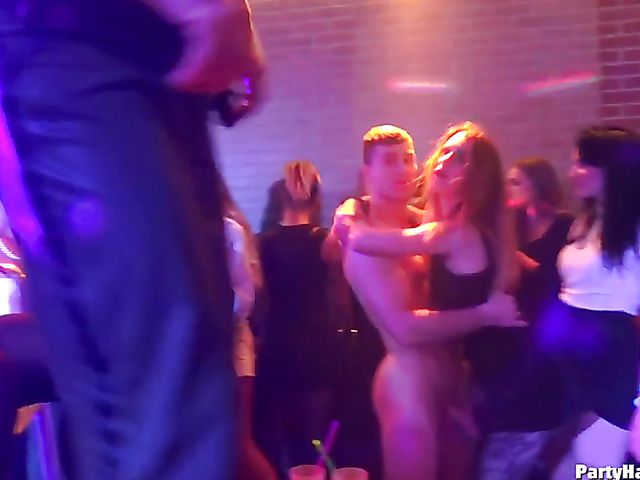 Male strippers play with dirty babes in the club