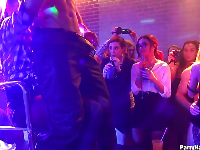 Male strippers play with dirty babes in the club