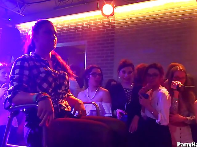 Male strippers play with dirty babes in the club