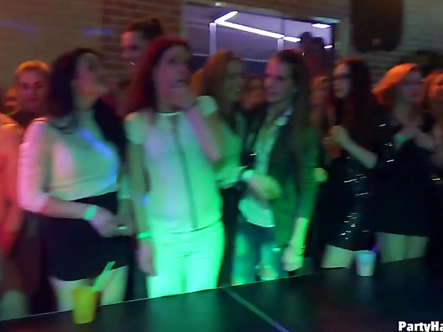 Male strippers play with dirty babes in the club