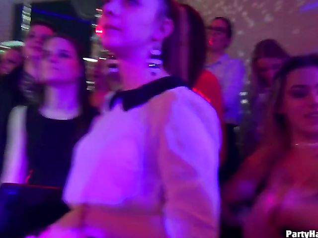 Male strippers play with dirty babes in the club