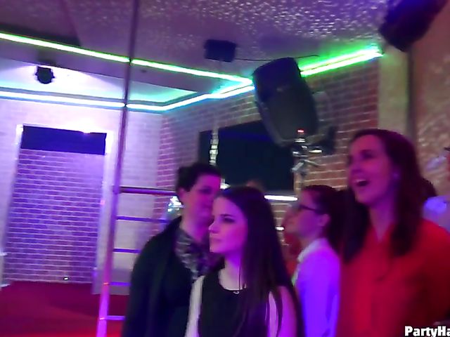 Male strippers play with dirty babes in the club