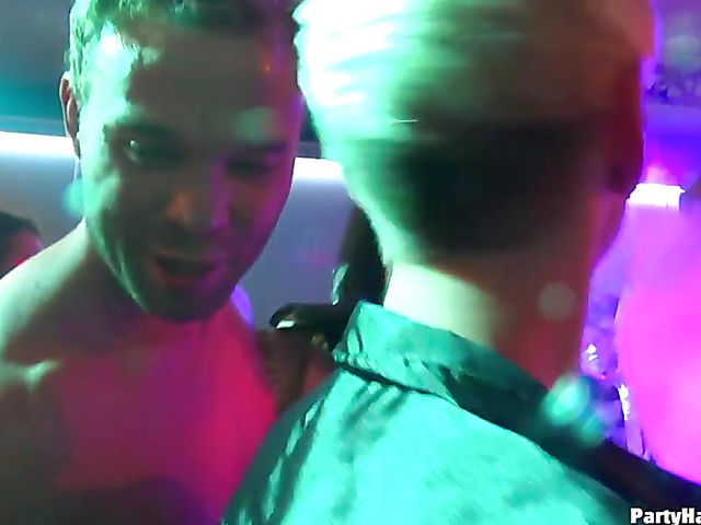 Male strippers play with dirty babes in the club