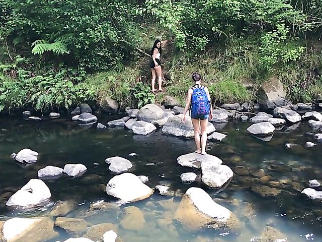 Sexy hiking with cute young girls Gina Valentina and Lily Adams