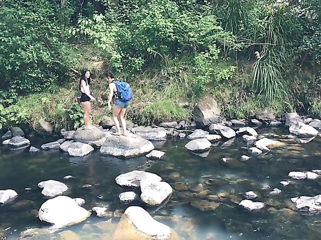 Sexy hiking with cute young girls Gina Valentina and Lily Adams